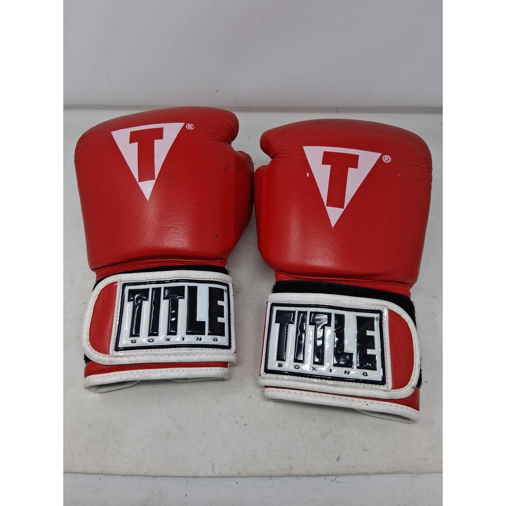 Title Boxing Red White Genuine Leather Training Sparring Gloves 14oz Hook Loop O